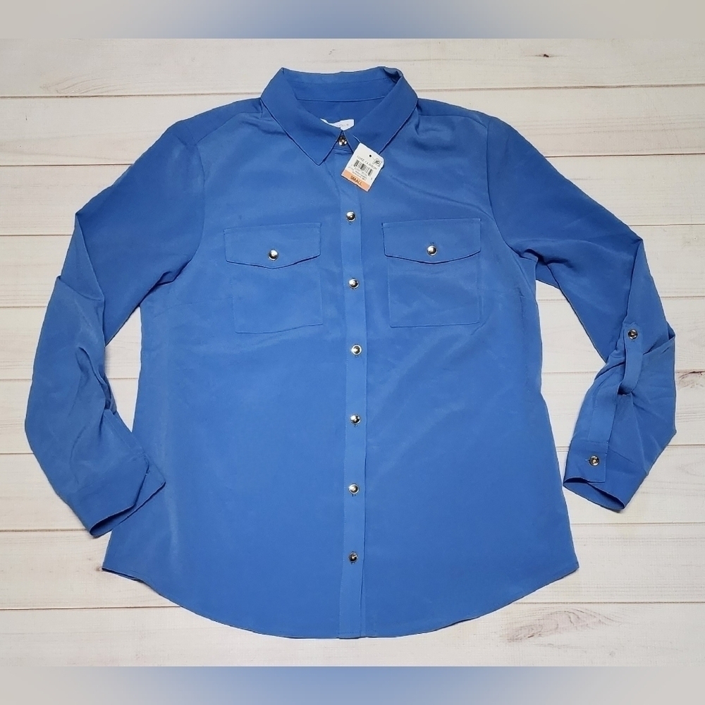 Charter Club Two Pocket Button Blue Shirt Small - New With Tags - Picture 2 of 7